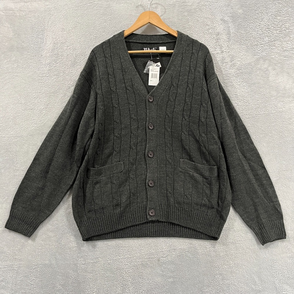 D'Avila Cardigan Mens Large‎ Sweater Cable Knit Button Academia Career Office